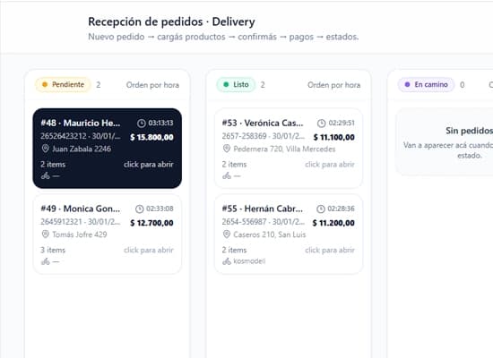 Vista escritorio delivery